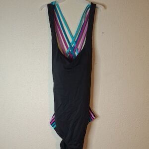 Swimsuits for all Black One-Piece Swimsuit with Colorful Straps size 24